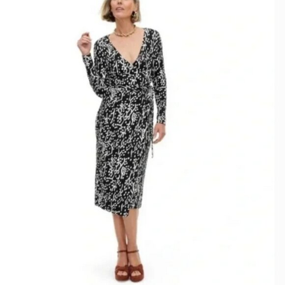 Women's Long Sleeve Midi Sea Spots Black Wrap Dress - DVF for Target XXS - Picture 1 of 5